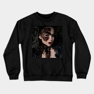 Beautiful girl, with mask. Like royal, but dark. Pale skin and red lips. Crewneck Sweatshirt